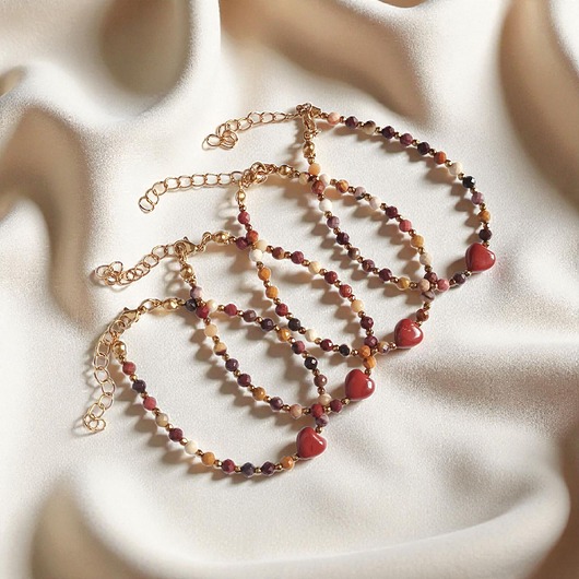 bransoletki z kamieni naturalnych Bransoletka z serduszkiem : mokait, jaspis królewski