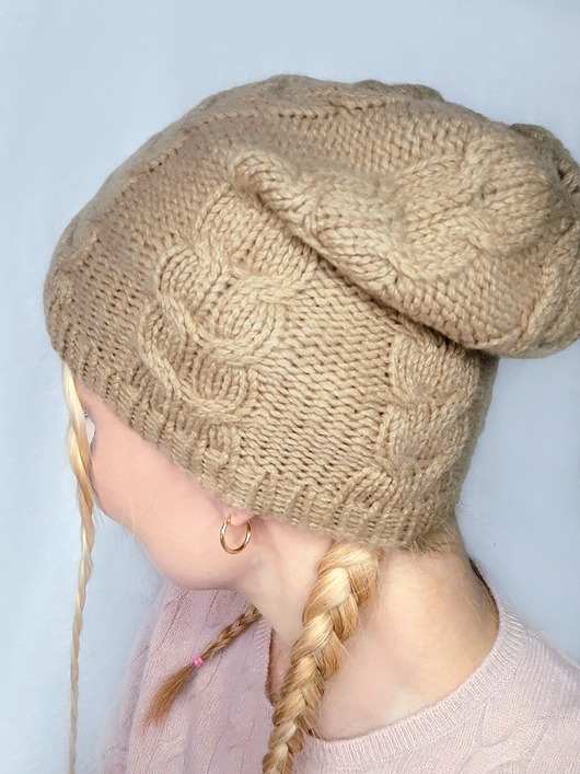 czapki damskie Kaszmirowa czapka- czapka z kaszmiru 100% beżowa warkocz