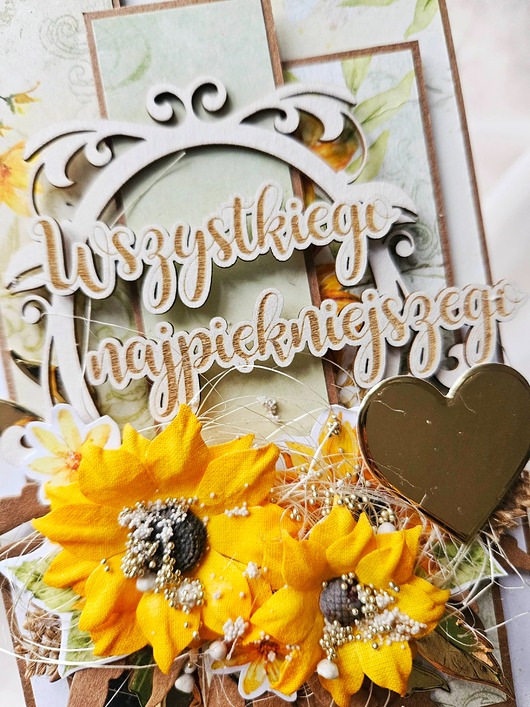 kartki scrapbooking Kartka Wszystkiego najpiękniejszego ze słonecznikami