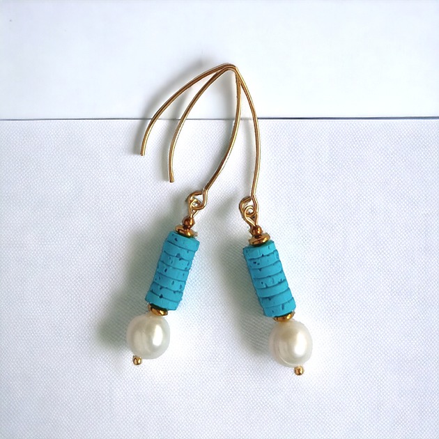 kolczyki z kamieniami Kolczyki: kolekcja summer ocean: PERŁY & LAWA turkusowa II