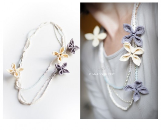 Ecru & Grey - naszyjnik FlowerFelt Design