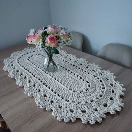 obrusy i serwetki Bieżnik owalny szydełkowy ze sznurka bawełnianego 50cmx100cm