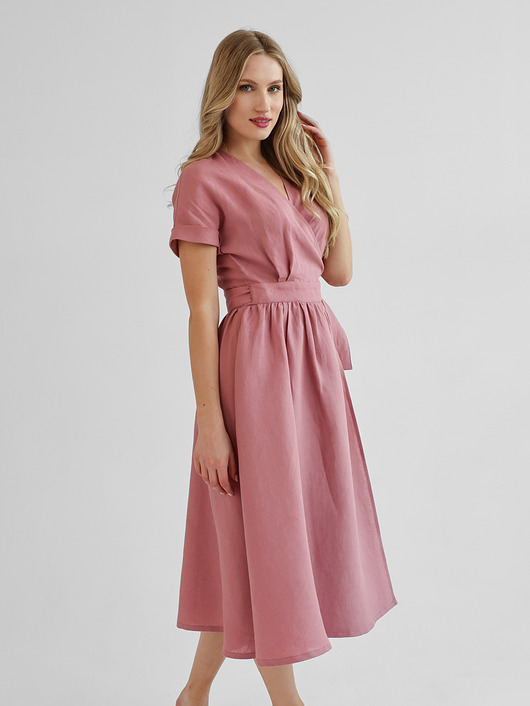 sukienki midi damskie Lniana Sukienka JASMINE DUSTY PINK