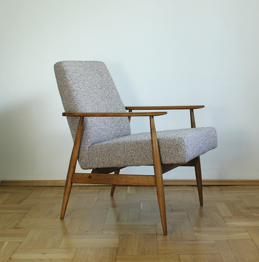 fotele Naturalna tkanina melnż Fotel Lisek PRL, Typ 300-190, Po renowacji, Vintage