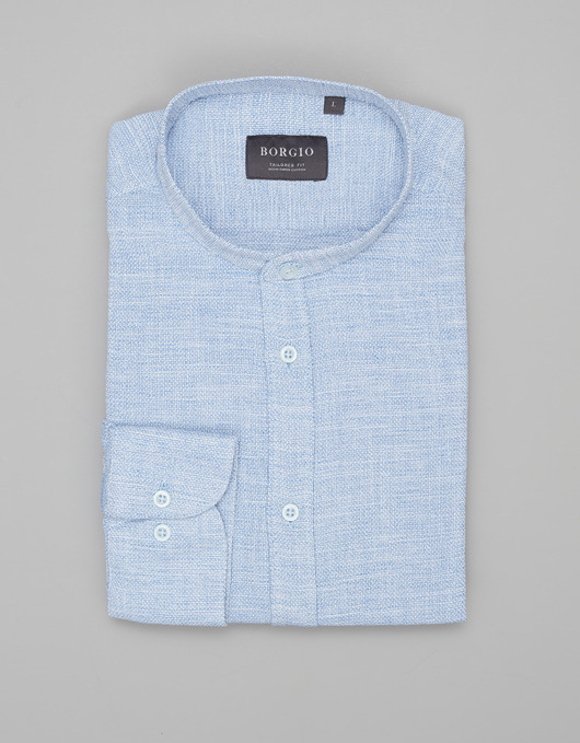 koszule męskie Męska koszula ze stójką limina 00491 błękit tailored fit
