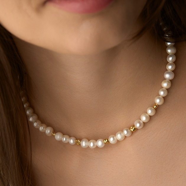 chokery Choker naszyjnik perły naturalne- srebro 925 pozłacane