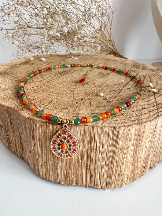 chokery Naszyjnik z kamieni naturalnych zielony awenturyn i agat karneolowy