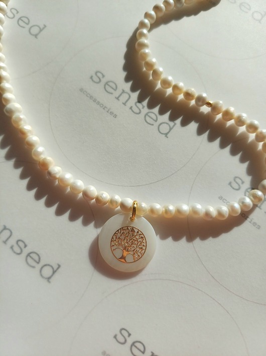 naszyjniki - inne Naszyjnik perła naturalna - zawieszka drzewo - masa perłowa