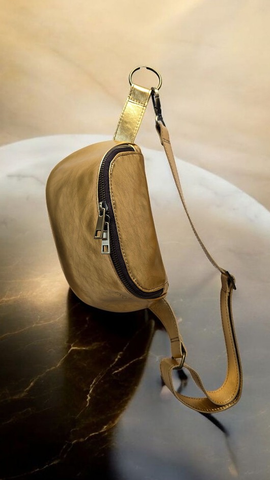 saszetka nerka Złota nerka damska U'POLKA FIT, skóra naturalna