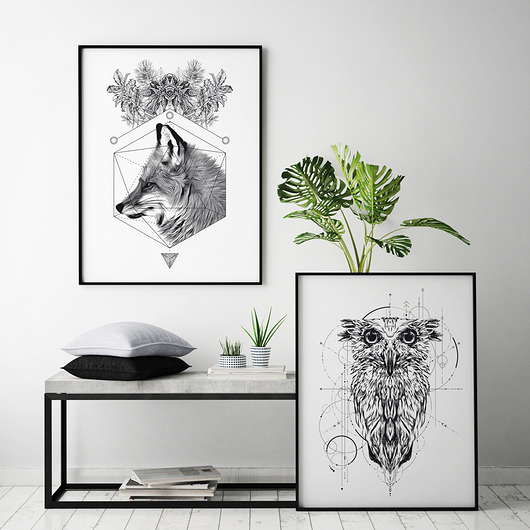 Zestaw 2 plakatów lis i sowa HOG STUDIO