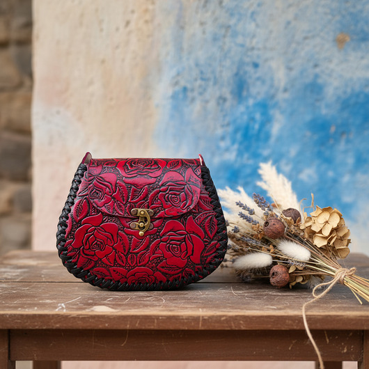 torby na ramię Torebka skórzana ręcznie robiona Flores Ciemnoróżowa