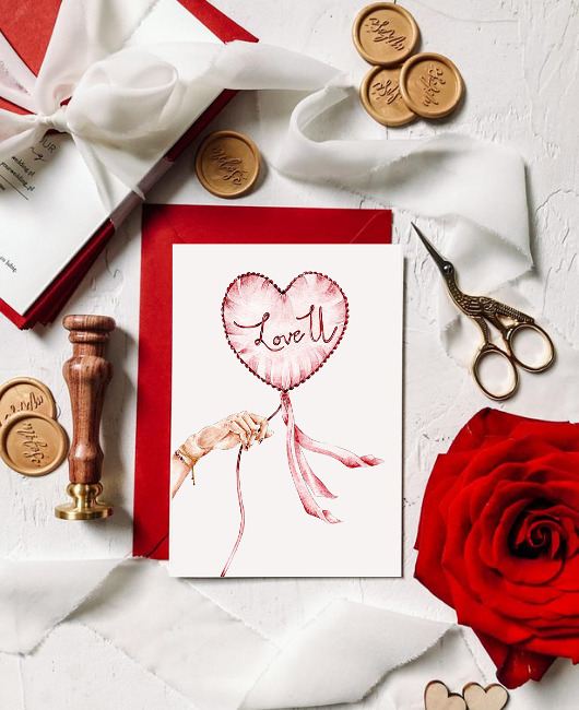 kartki okolicznościowe - wydruki Balon Serce Love U