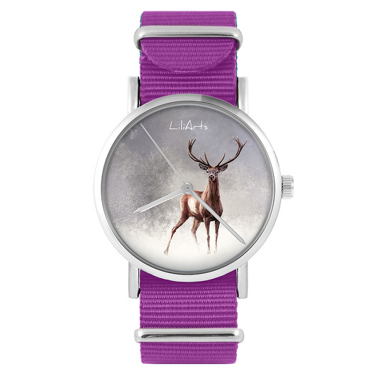 zegarki unisex Zegarek - Jeleń 2 - amarant, nylonowy