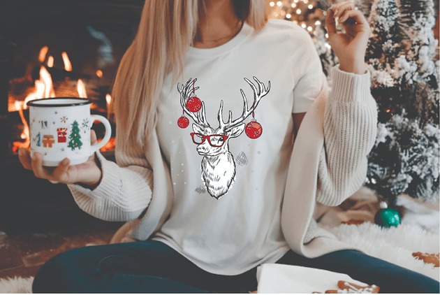 t-shirt damskie Koszulka damska Świąteczny jeleń