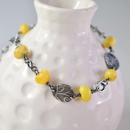 bransoletki z kamieni naturalnych Elnora - srebrna bransoletka zbursztynem