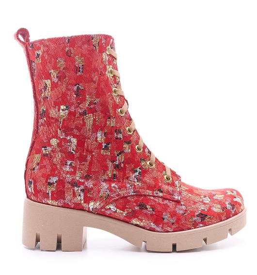 botki damskie Botki skórzane -  czerwona mozaika  (6663) BOSCCOLO