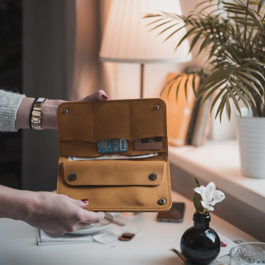 portfele damskie Skórzany Portfel Damski Handmade Trivala Lutea 