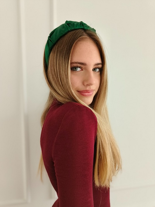 opaski do włosów Opaska marszczona jedwabna opaska do włosów opaska na włosy bottle green