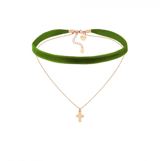 Oliwkowy aksamitny choker z łańcuszkiem SOTHO