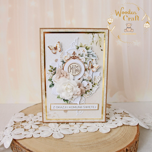 kartki na komunię Kartka komunijna pamiątka pierwszej komunii świętej "Holy&Beige" GOTOWA