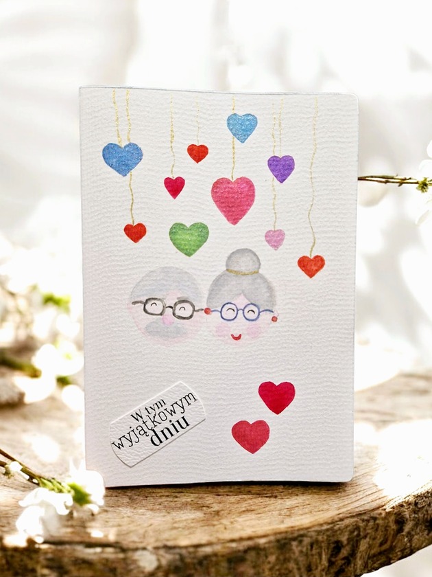 kartki scrapbooking Kartka okolicznościowa ręcznie malowana na Dzień Babci i Dzień Dziadka