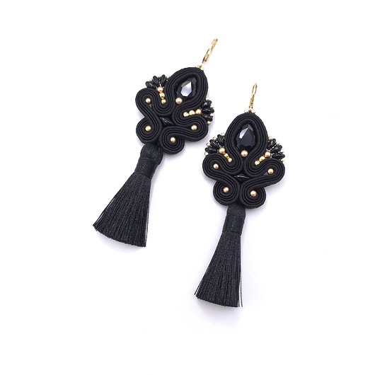 kolczyki soutache Kolczyki sutasz z chwostami czarne długie eleganckie wieczorowe Cosima