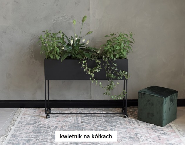 kwietniki Kwietnik metal czarny 80x25x60cm na kółkach