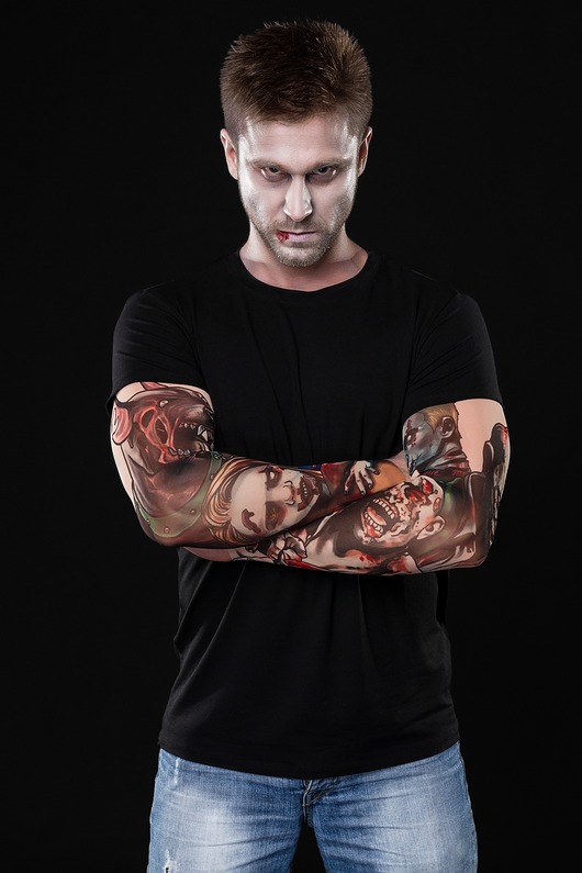 t-shirty męskie Czarny t-shirt męski z tatuażem Zombie Attack