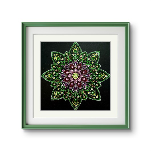 obrazy OBRAZ Kwiat Paproci, dot painting, kropkowe, mandala, na ścianę,