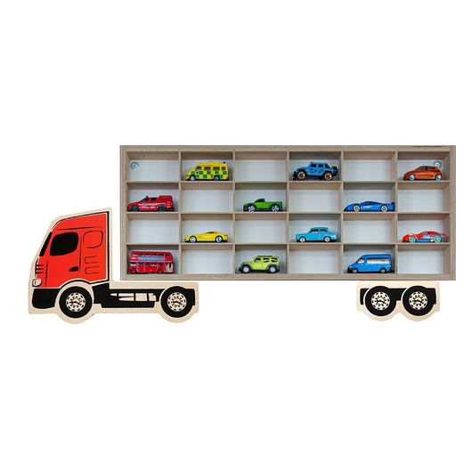 meble do pokoju dziecka Ciężarówka na Resoraki - Garaż na Hot Wheels . Drewniana półka na modele