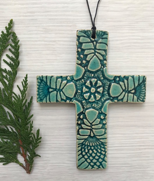 dodatki - różne Koronkowy krzyż ceramiczny