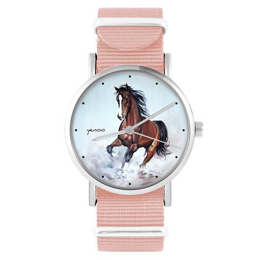 zegarki damskie Zegarek - Koń brązowy - brzoskwiniowy róż