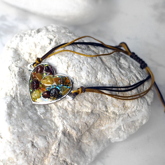 bransoletki z kamieni naturalnych AMBER HEART -BRANSOLETKA Z SERDUSZKIEM z bursztynami
