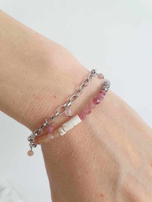 bransoletki z kamieni naturalnych Bransoletka łańcuszkowa, kamień słoneczny, kwarc różowy, turmalin