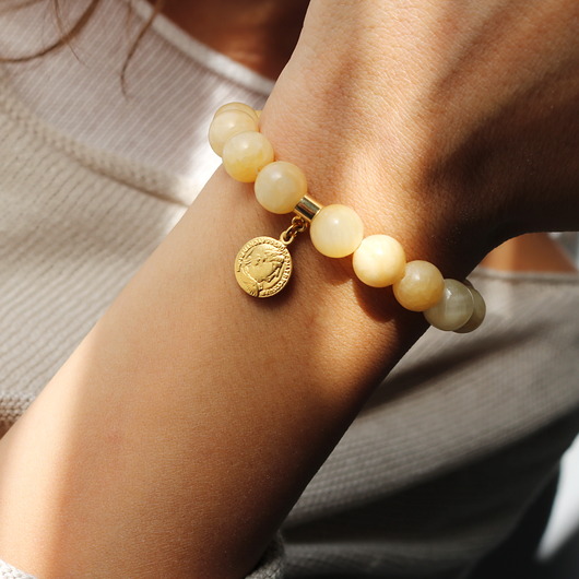 bransoletki złote Bransoletka kalcyt moneta- srebro 925 pozłacane