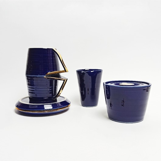 Zestaw kawowy kobaltowy złocony MANOceramics