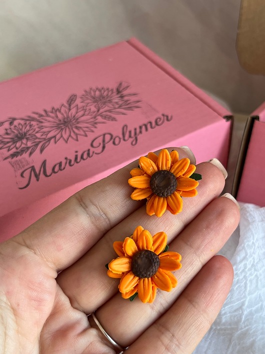kolczyki z masy plastycznej Kolczyki słoneczniki handmade Polska polimerowa glina