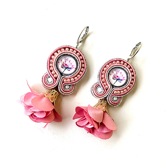 kolczyki soutache Sutaszowe kolczyki LOTUS z kwiatami