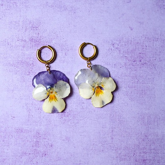 kolczyki z żywicy Kolczyki bratki fiołki, prawdziwe kwiaty