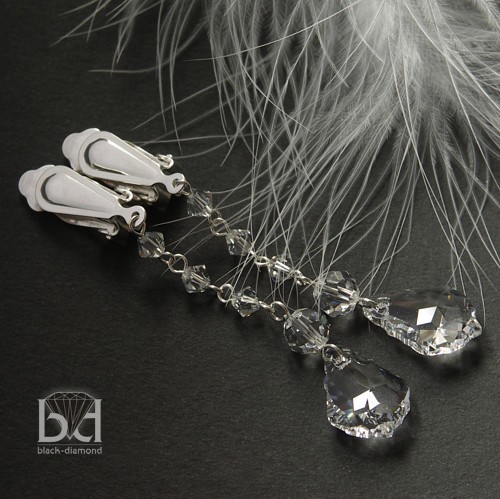 Ślubne Klipsy kryształ Swarovski Black Diamond