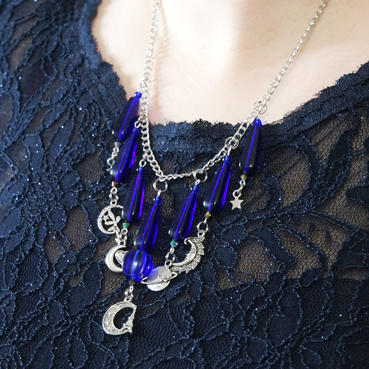 naszyjniki - inne Naszyjnik - Magia księżyca - łańcuszek, granatowy