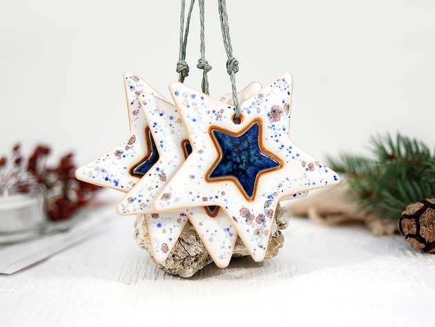 3 ceramiczne gwiazdki choinkowe 10FingersArt
