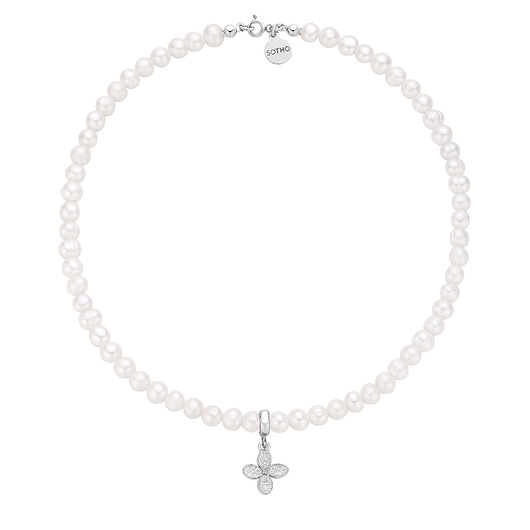 srebrne naszyjniki Srebrny naszyjnik z pereł naturalnych z kwiatkiem