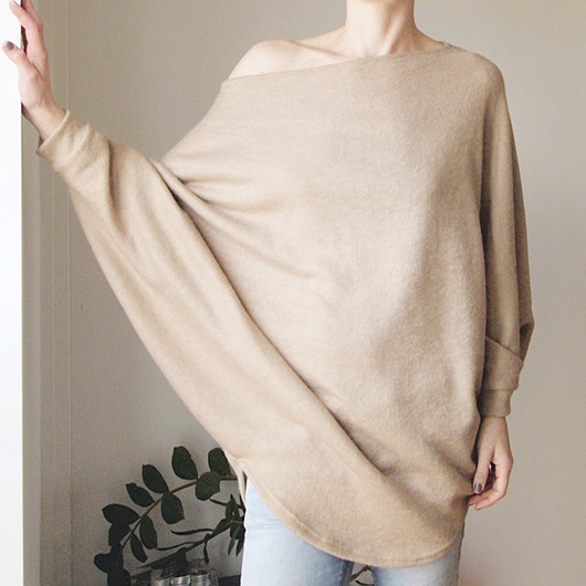 swetry damskie Sweterek oversize długi Camel