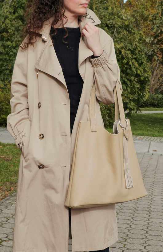 torby na ramię Beżowa torebka ze skóry