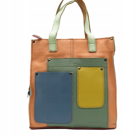 torby na ramię Torebka damska shopper, pojemna, skórzana ze skrawków kolorowa OLIVKA