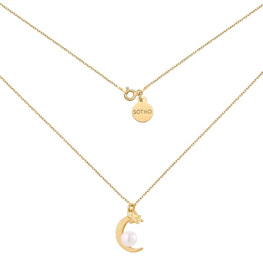 złote naszyjniki Złoty naszyjnik z księżycem i perłą SWAROVSKI CRYSTAL