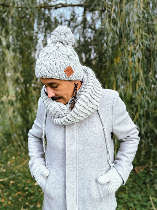 czapki i kapelusze męskie Męska czapka MERINO Euforia Wybielony szary