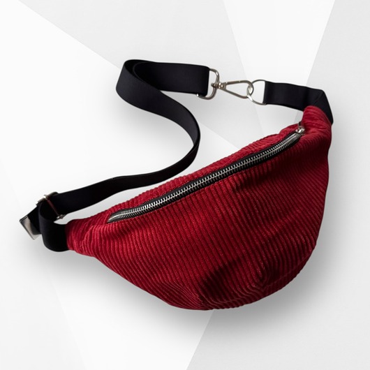 torby i nerki męskie Nerka saszetka z kieszonką sztruksowa czerwona ceglasta