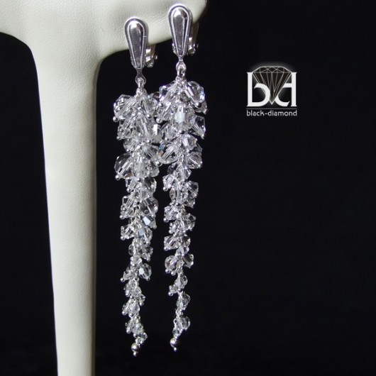 Ślubne Klipsy kryształ Swarovski Black Diamond